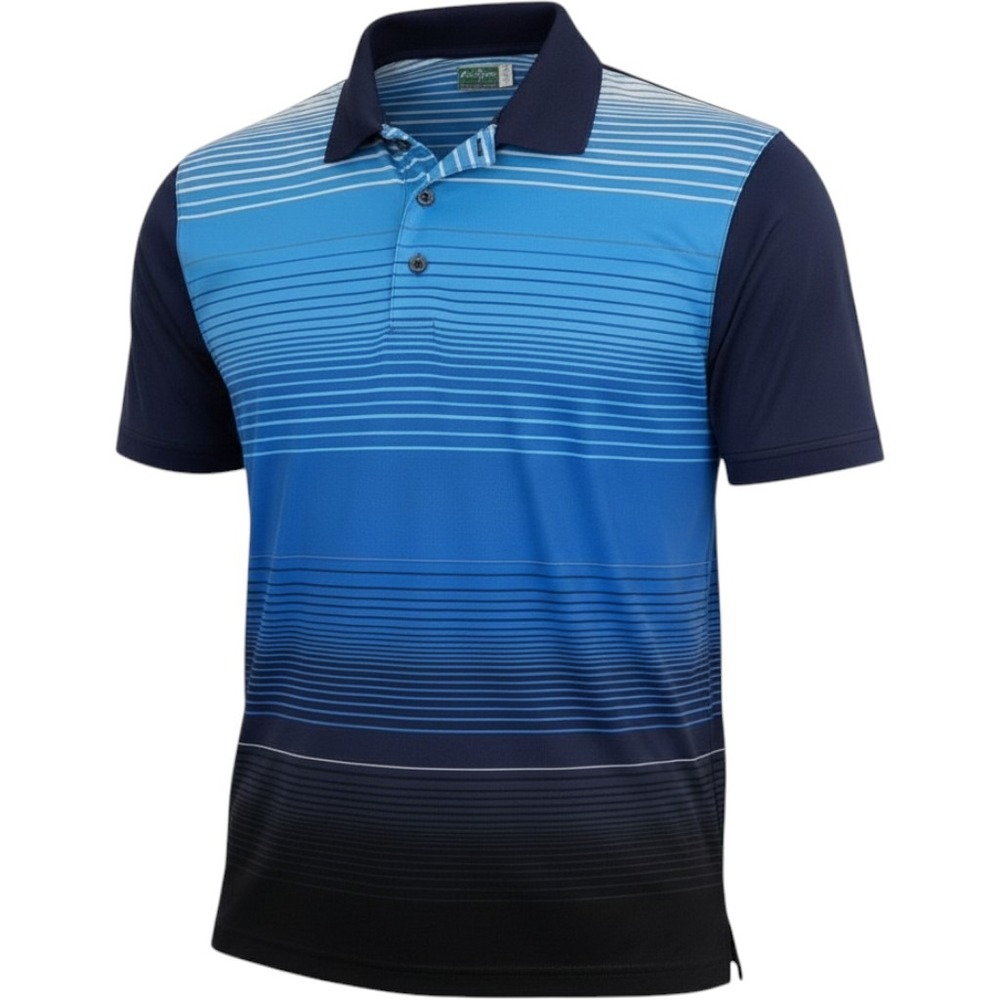Ben Hogan Performance Mens Blue Striped Short Sleeve Golf Polo Shirt Large